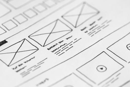 pexels-photo-196645-196645 Detailed close-up of a hand-drawn wireframe design on paper for a UX project.